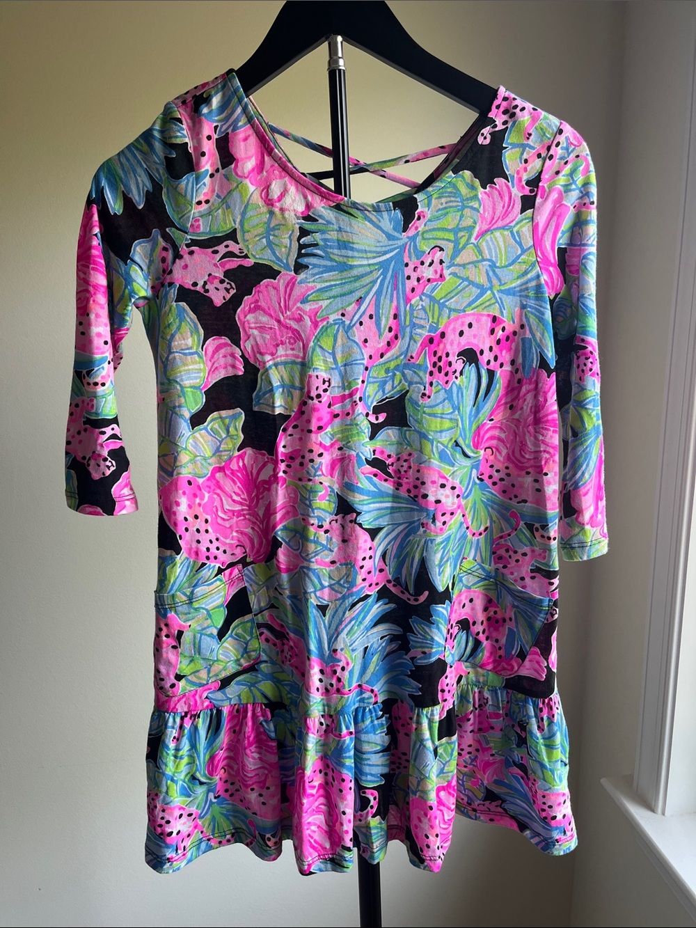 Lilly Pulitzer Black Pink Blue Green Tropical Peplum Dress